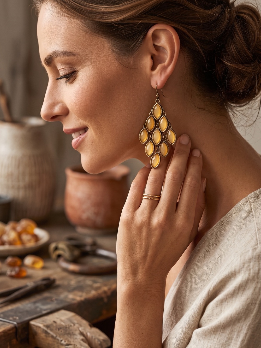 Chandelier Teardrop Cluster Earrings in Soft Yellow